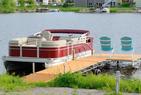 Pontoon Boat Tied to a Dock