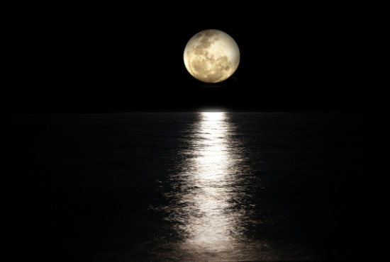 Moon Over the Sea at Night
